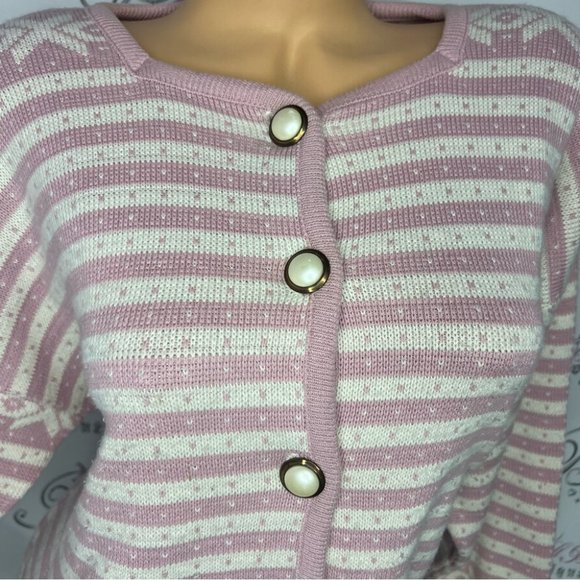 Equation cardigan vintage pink white Pearl buttons knitted stunning luxury top - Picture 10 of 11